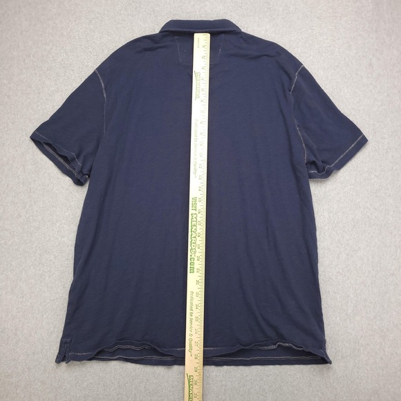 John Varvatos Polo Shirt Mens 2XL Blue Embroidered Peace Logo Cotton Jersey - Picture 7 of 12